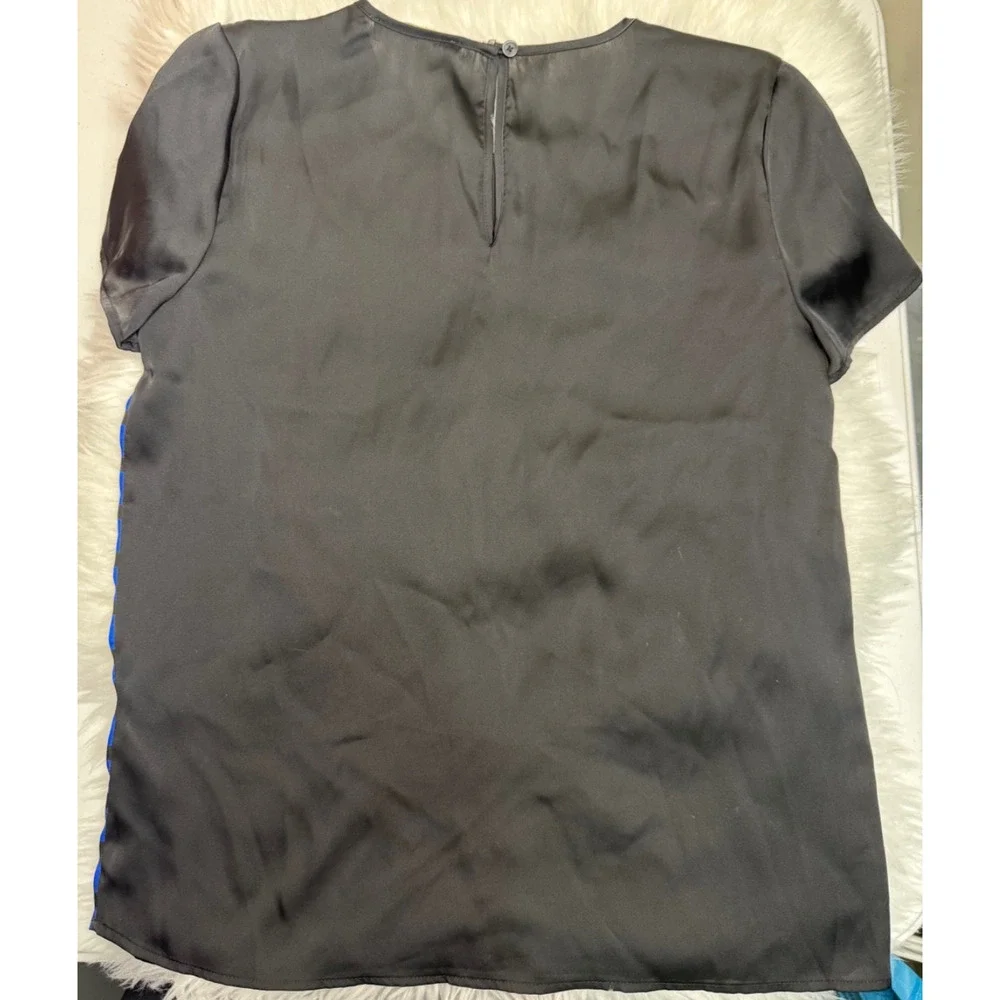 Michael Michael Kors Blue Black Stripe Blouse Medium Short Sleeve Colorblock Top